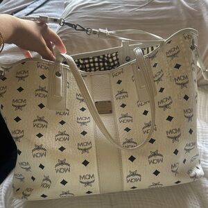 MCM Cream and Black Logo Tote